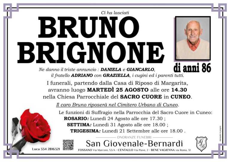 Manifesto funebre di BRUNO BRIGNONE
