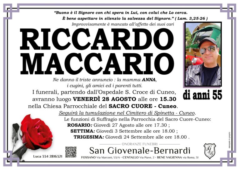 Manifesto funebre di RICCARDO MACCARIO