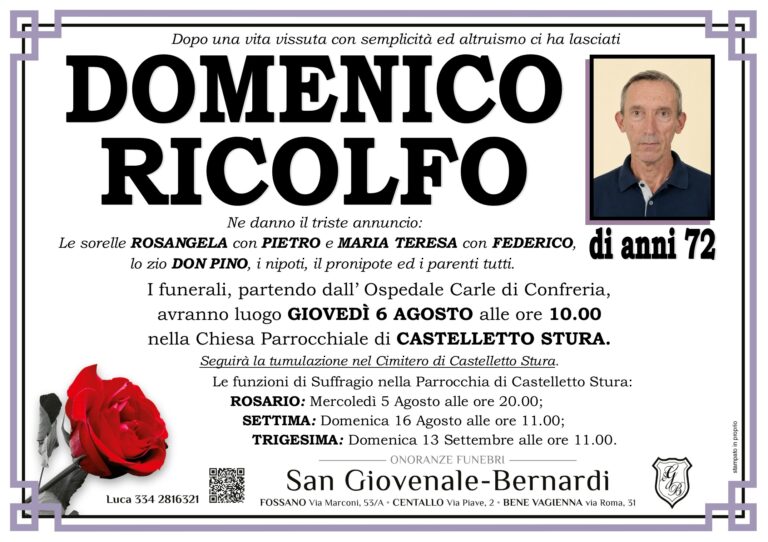 Manifesto funebre di DOMENICO RICOLFO