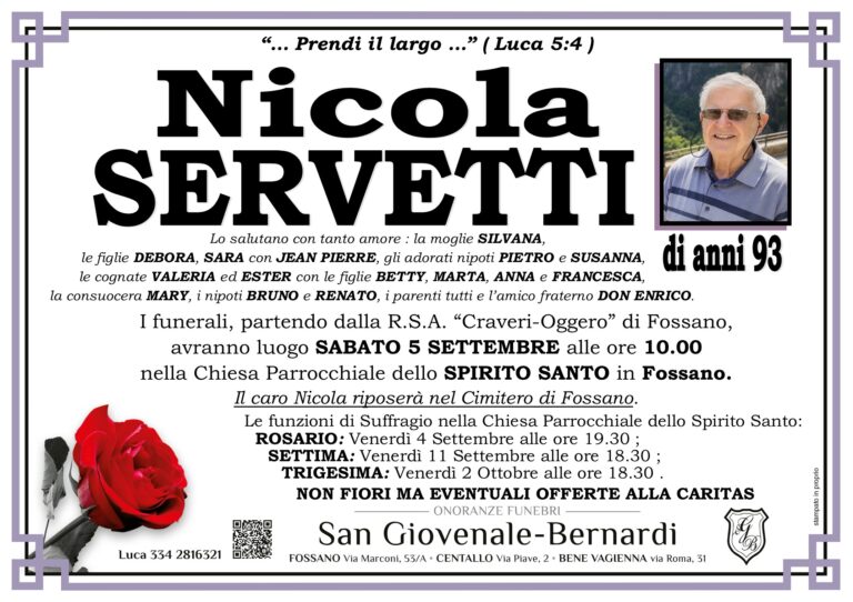 Manifesto funebre di NICOLA SERVETTI