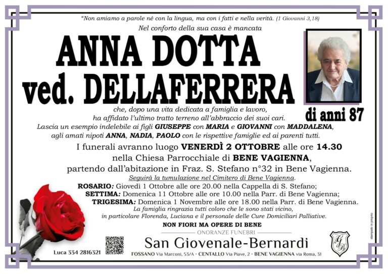 Manifesto funebre di ANNA DOTTA ved. DELLAFERRERA