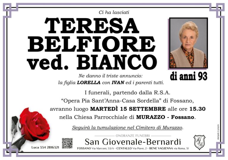 Manifesto funebre di TERESA BELFIORE ved. BIANCO