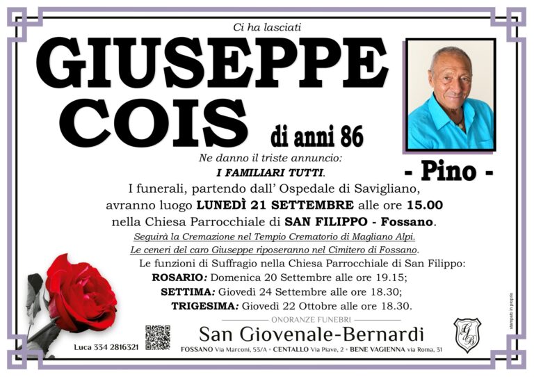 Manifesto funebre di GIUSEPPE COIS - Pino -