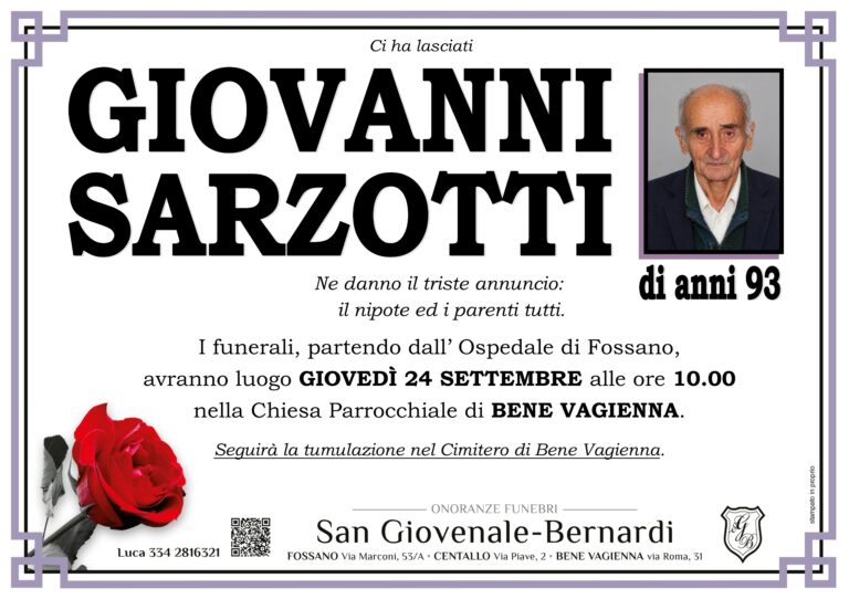 Manifesto funebre di GIOVANNI SARZOTTI