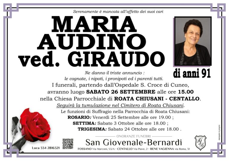 Manifesto funebre di MARIA AUDINO ved. GIRAUDO