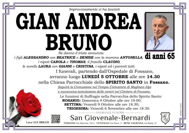 Manifesto funebre di GIAN ANDREA BRUNO