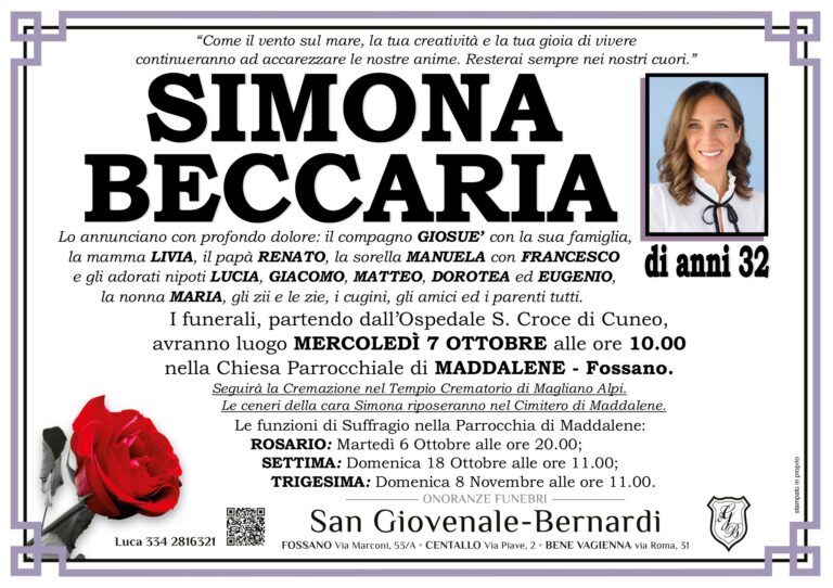 Manifesto funebre di SIMONA BECCARIA
